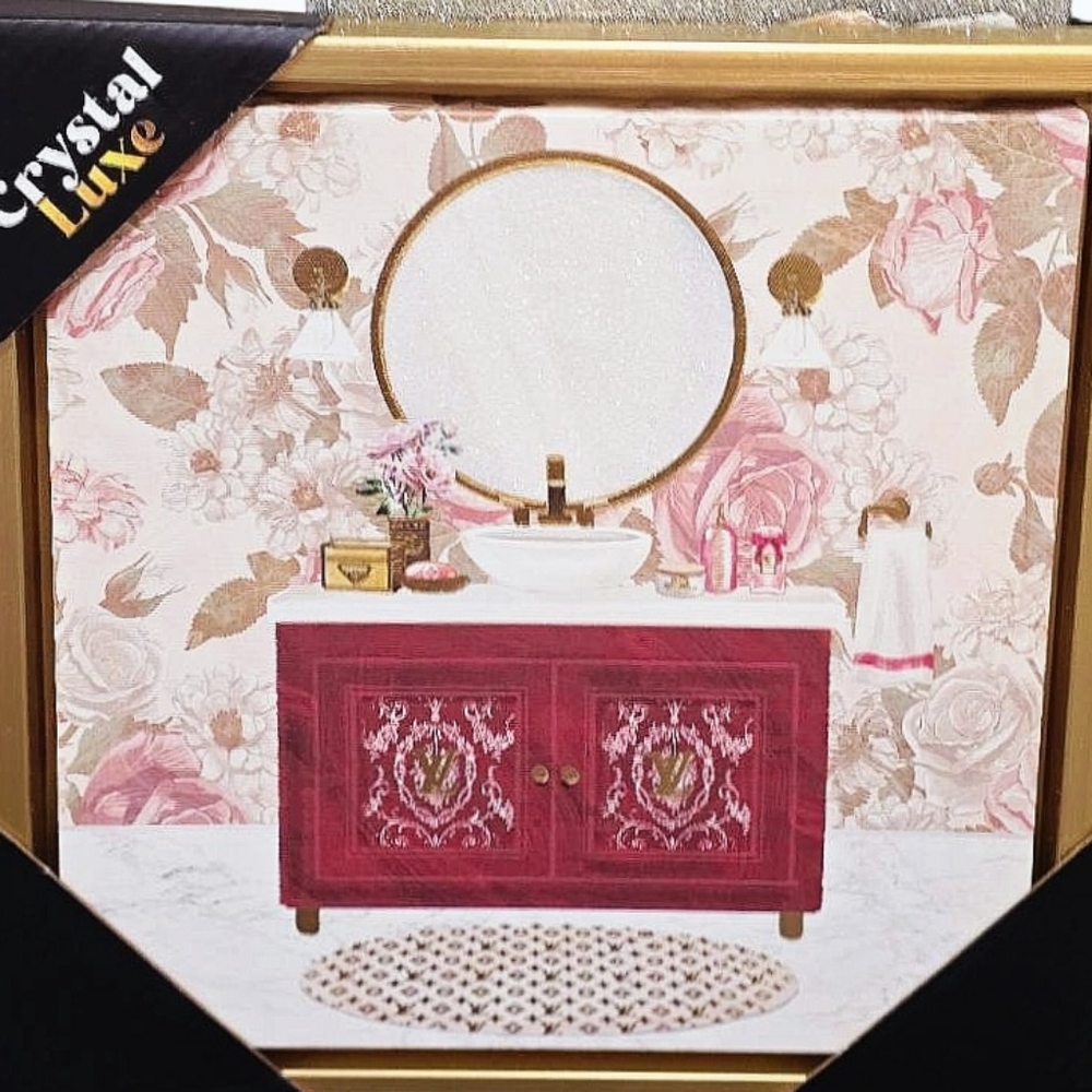Crystal Luxe Louis Vuitton Floral Bathroom Vanity Framed Wall Decor